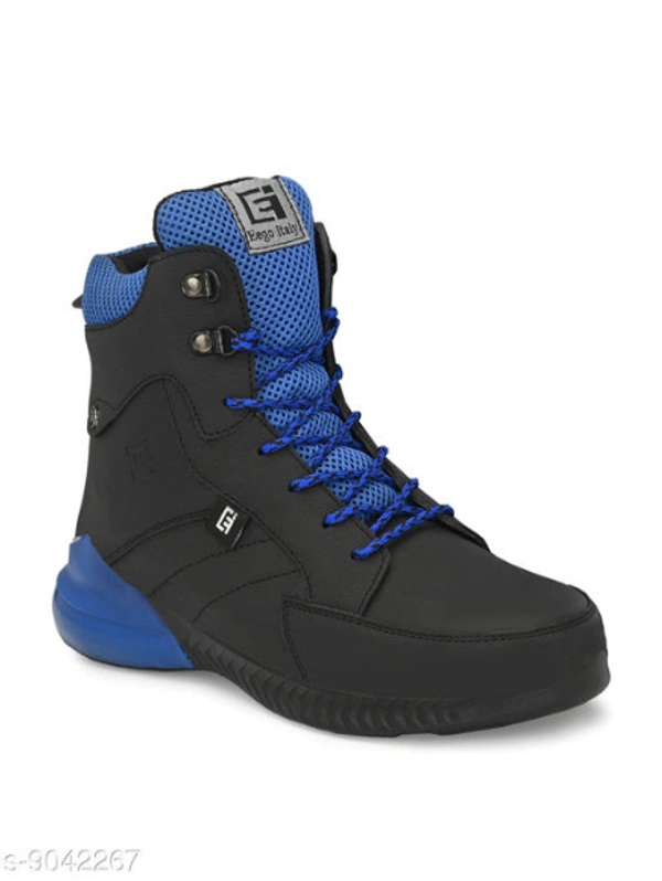 Ego Eego Italy Genuine Leather Steel Toe Boots With Anti Skid Sole - 10, Black-Blue